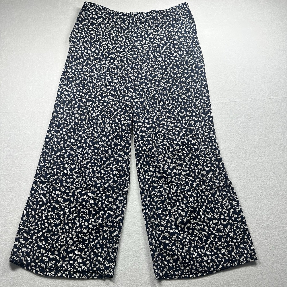 J.Jill Floral Wide Leg Pants Women‎ Size S Navy Boho Cottagecore Rayon Flowy